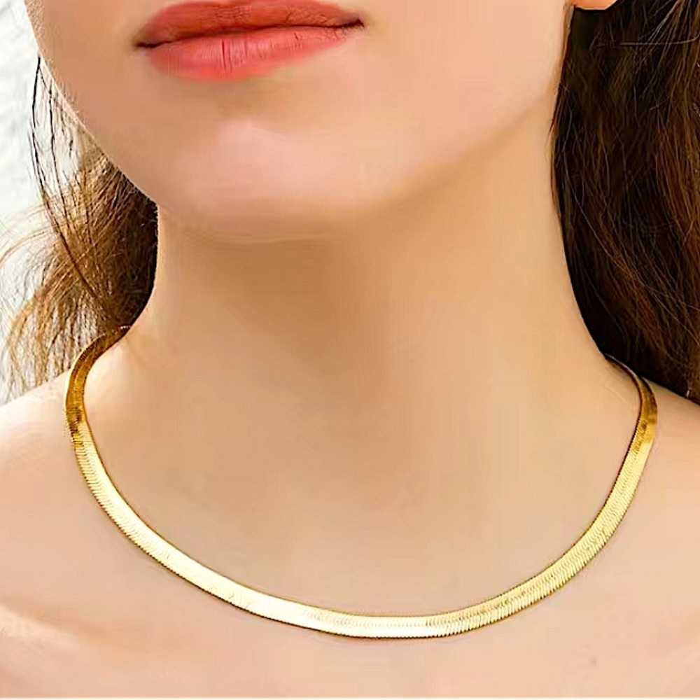 Gold Plated Herringbone Flat 18K Snake Necklace